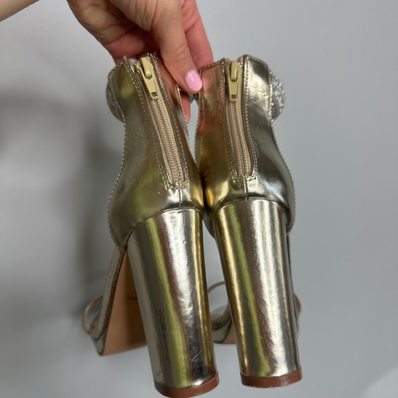 Lulus Cute Pearly Gold Metallic High Heels Block Heel - Picture 5 of 12